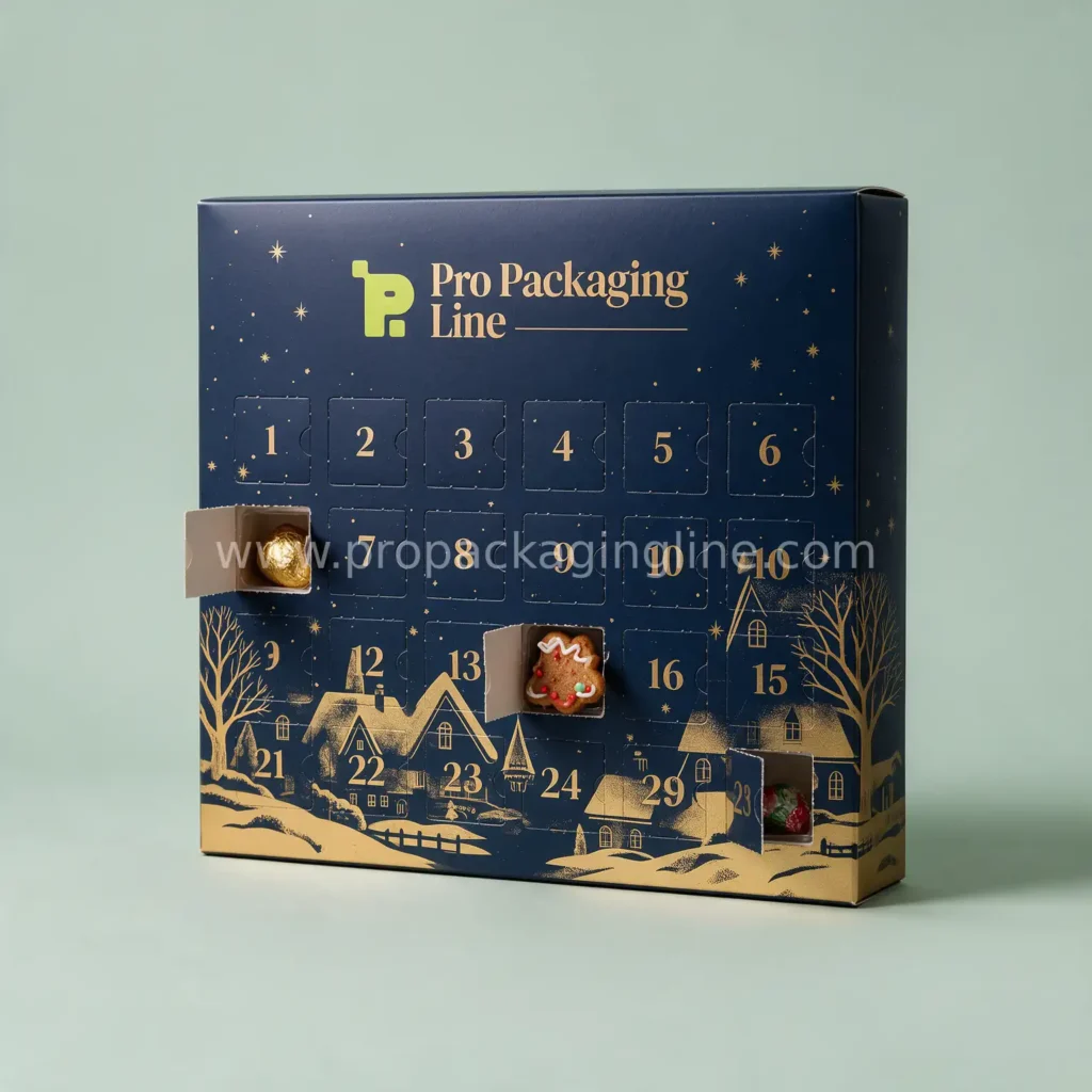 Navy advent calendar box with 24 perforated doors
