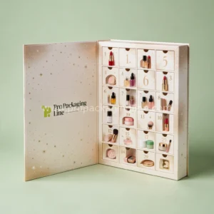 Book-style rigid beauty advent calendar box opened