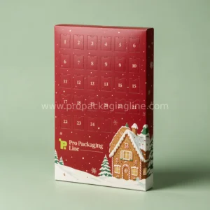 Red flat chocolate advent calendar with gingerbread house print