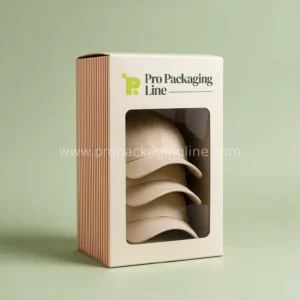 Tall cap carton with window showing stacked caps