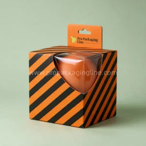 Custom basketball hang-tab box with PVC cut-out and stripes