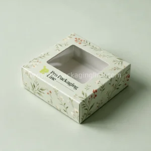 Custom bonbon window box in sage with cream and terracotta botanical artwork