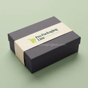 Custom charcoal corporate gift box with cream printed belly band by Pro Packaging Line