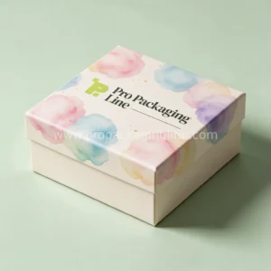 Custom cotton candy rigid gift box in cream with watercolour pastel puffs