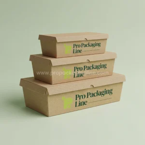 Three custom printed kraft fish and chips boxes in small, medium and large sizes with logo