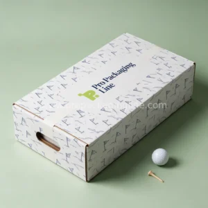 Flat white golf travel shipping box with printed logo