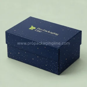 Custom graduation two-piece telescope box in navy with gold confetti
