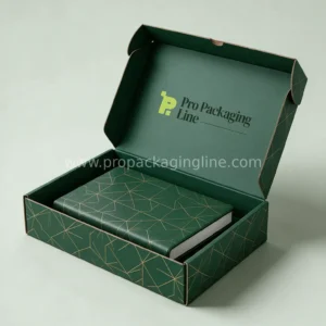 Custom graduation double-wall tuck-front box in forest green with journal