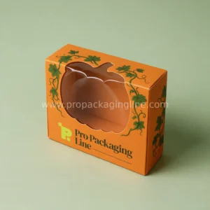 Custom Halloween window box with pumpkin-shaped die-cut window in orange and green