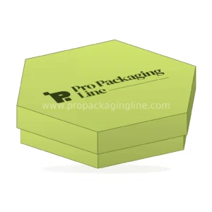 Closed hexagon 2 piece box with printed logo lid by Pro Packaging Line