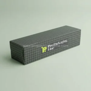 Custom printed charcoal end tuck hot dog box with sage grid pattern and logo