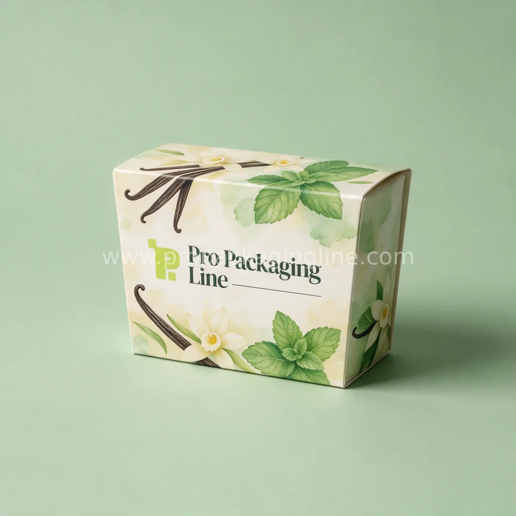 Custom printed ice cream pint sleeve carton with vanilla and mint watercolour artwork
