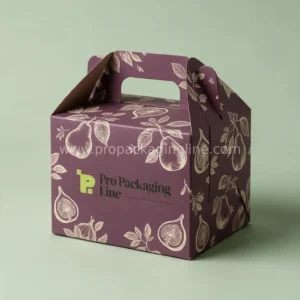 Custom pie carry box with handle in deep plum with pear and fig botanical artwork