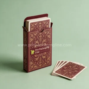Burgundy ornamental playing card tuck box with deck
