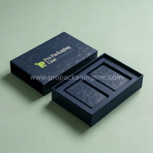 Navy rigid box holding two decks of playing cards