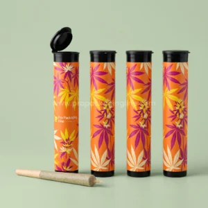 Custom pre-roll doob tubes with tangerine botanical printed wraparound labels and pop-top lids
