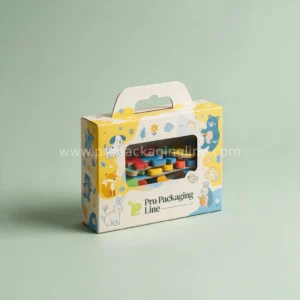 Kids puzzle box with handle and window showing chunky pieces