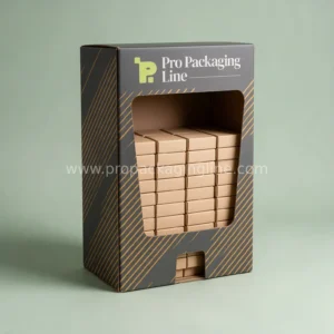 Custom charcoal window dispenser display carton with mustard stripe print by Pro Packaging Line