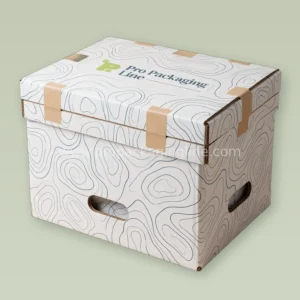 Custom white double wall heavy-duty shipping carton with hand holes and slate blue topographic print by Pro Packaging Line