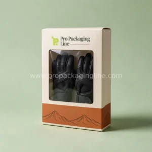 Custom sports tuck box with PVC window showing gloves