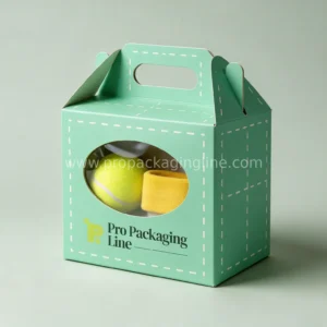 Custom sports handle box with oval PVC window in mint