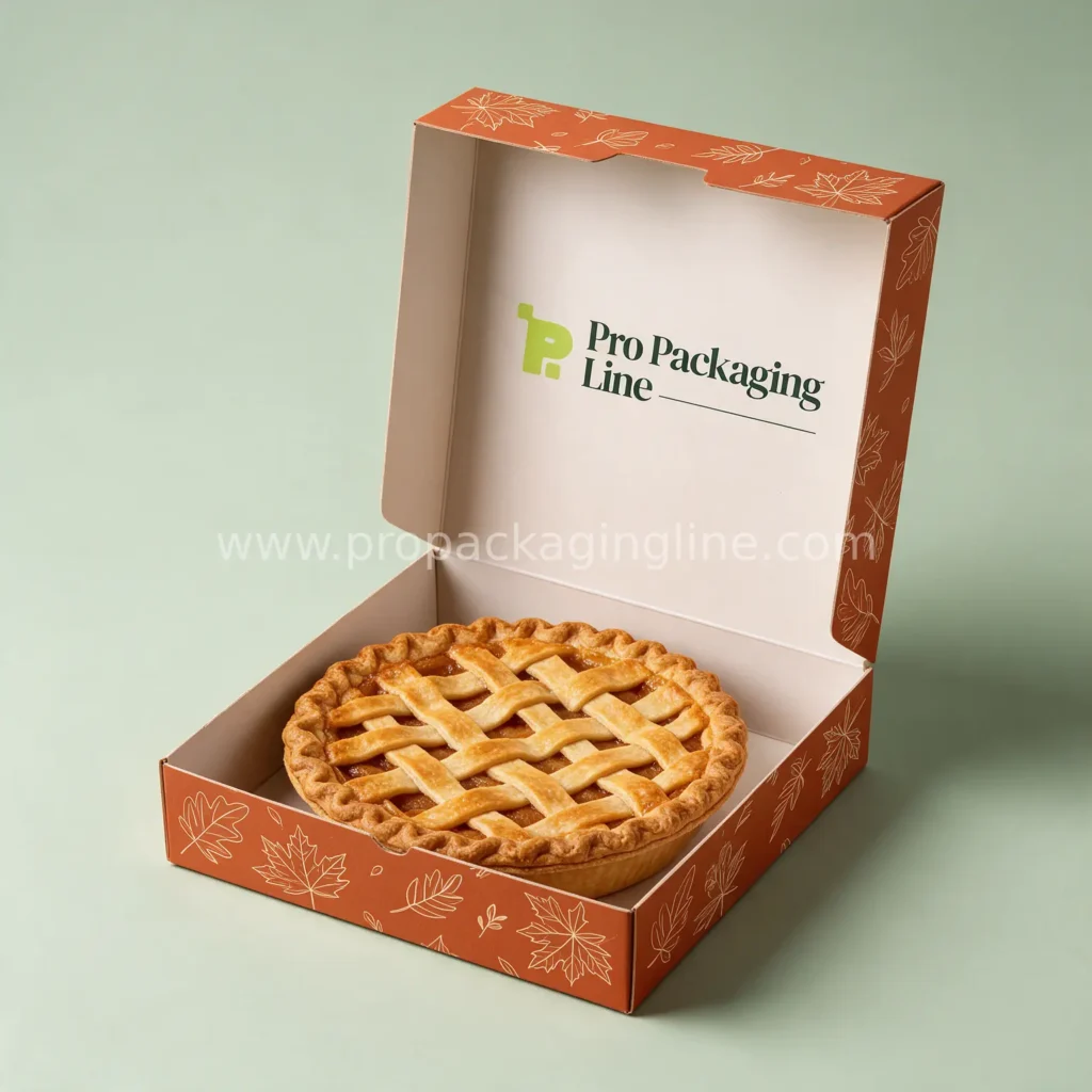 Custom Thanksgiving pie box in rust orange with pumpkin pie inside