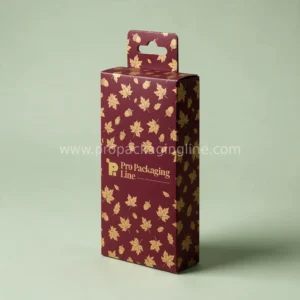 Custom Thanksgiving hanger box in burgundy with gold maple leaf pattern