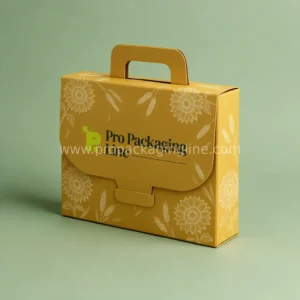Custom Thanksgiving paper briefcase box in mustard with sunflower artwork