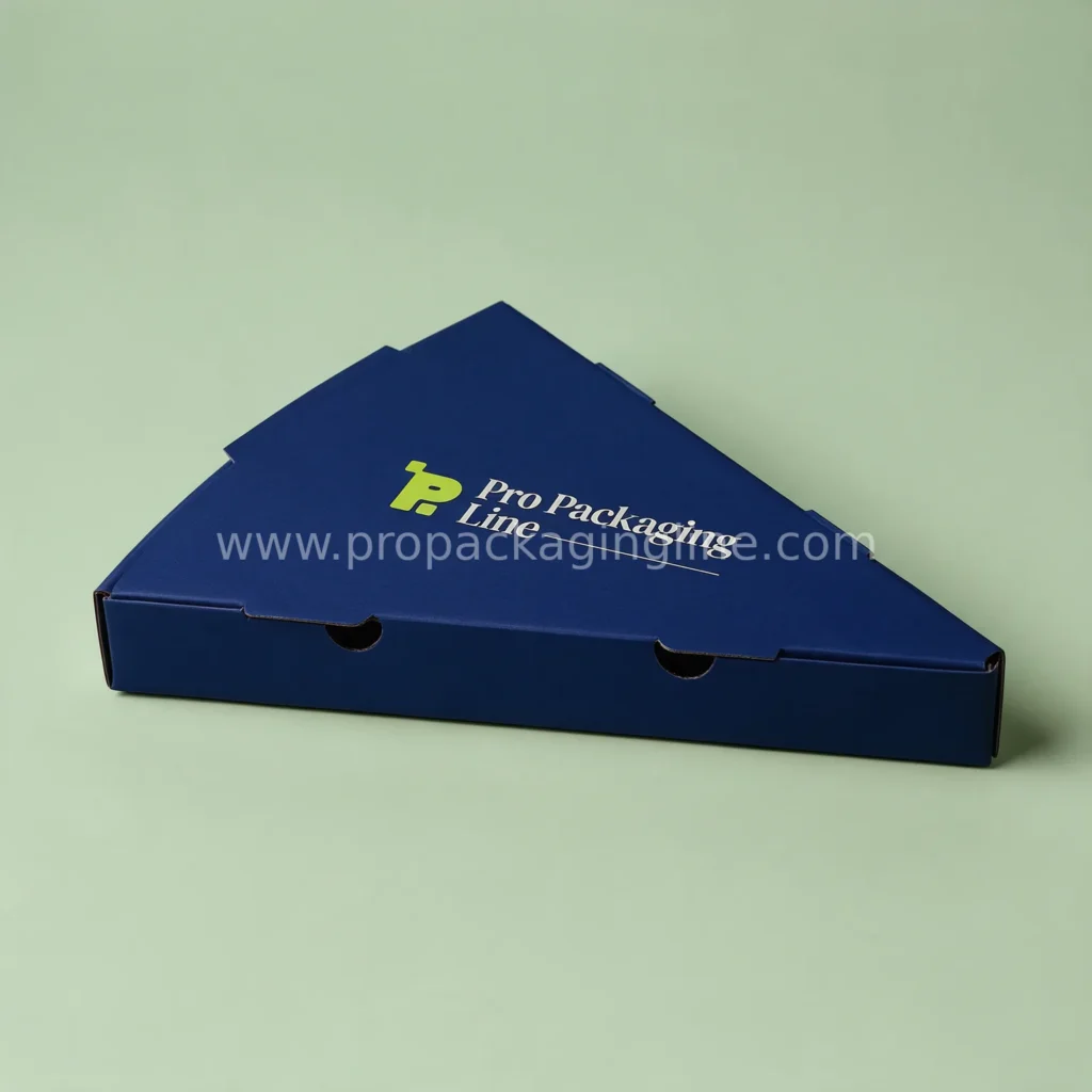 Custom triangle wedge box in navy with tuck flaps by Pro Packaging Line