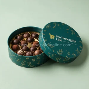 Teal round rigid truffle gift box with lid