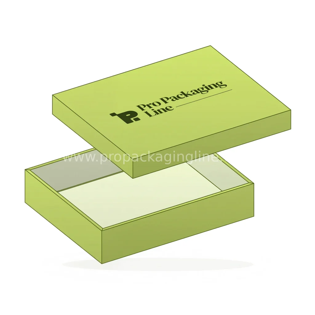 Two piece box with lid lifted above the base by Pro Packaging Line