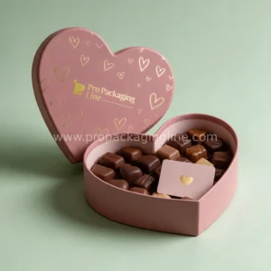 Dusty rose heart-shaped Valentine box with chocolates