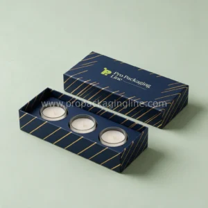 Navy lid and base gift box with three tealight candles by Pro Packaging Line