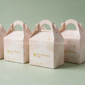 Blush and ivory wedding favor gable boxes with floral print