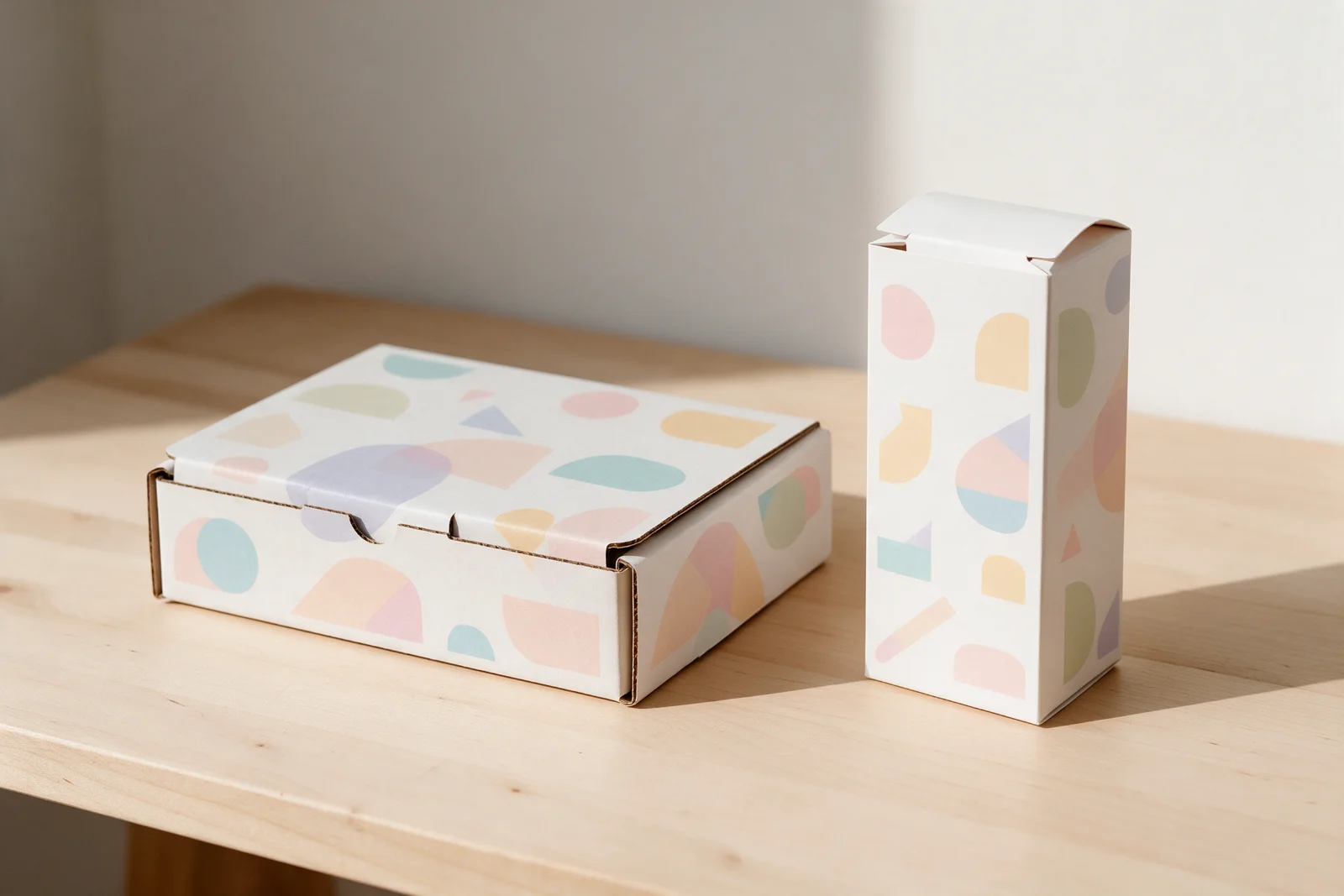 Mailer box vs tuck end box side by side on a table